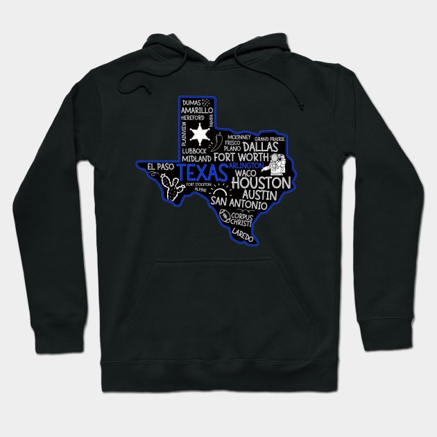 Arlington Texas cute map Houston San Antonio Dallas Austin Fort Worth El Paso Hoodie by BoogieCreates